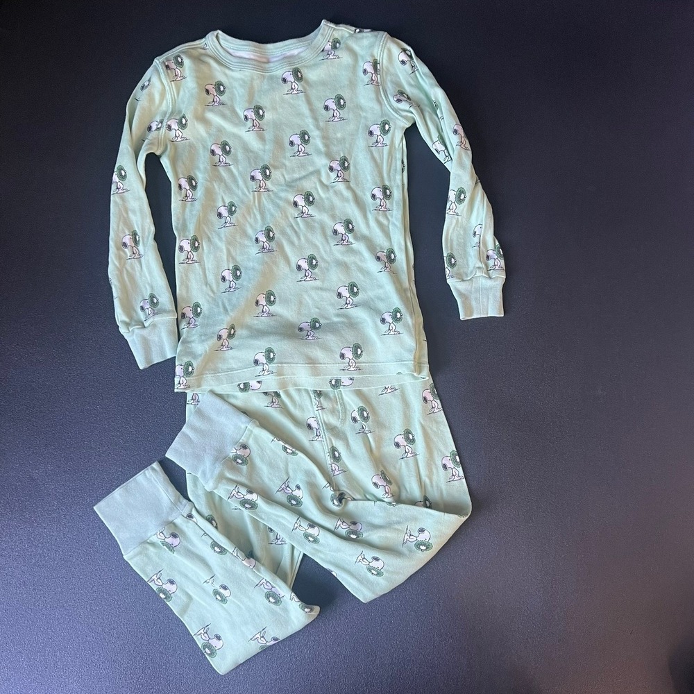 Crewcuts Peanuts Snoopy Wreath Pajama Set Mint Green Kids Size 6 Holiday PJs